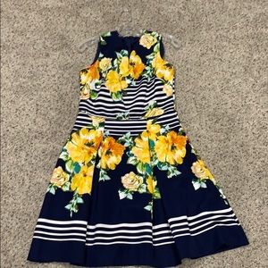 Dressbarn navy dress with yellow flowers